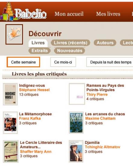 Livres les plus critiqués sur Babelio 1ere semaine janvier 2011